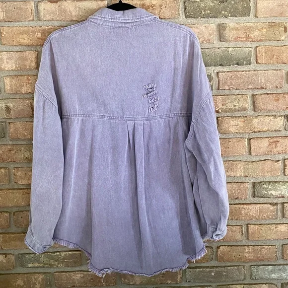 Lavender Distressed High Low Jacket Oversized Small P2P 23” - Picture 2 of 11